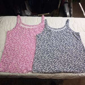 Old Navy Floral Ribbed Tank Top Lot XL Cotton Stretch Pink Navy Bundle